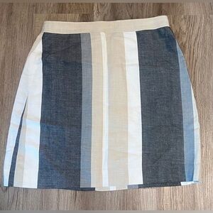 Women's Ann Taylor Cream/Gray/White Striped Linen Blend Skirt
